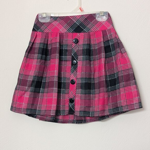 Girls Skirt. Pink & black with silver accent seams and buttons on the front - Picture 1 of 3
